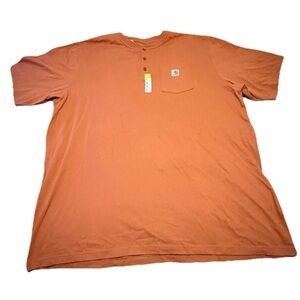 Carhartt Henley Shirt Mens 3XL Tall Orange Short Sleeve Pocket Loose Fit Work